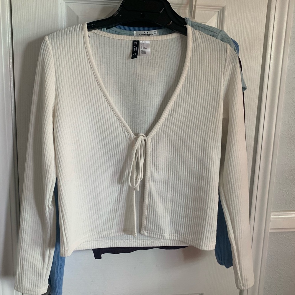 White Long Sleeve Tie Top